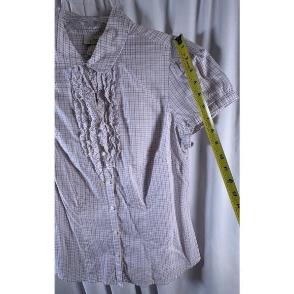 Ann Taylor LOFT Ruffled Top White Red Black 10 cottagecore 73-77 - Picture 6 of 15
